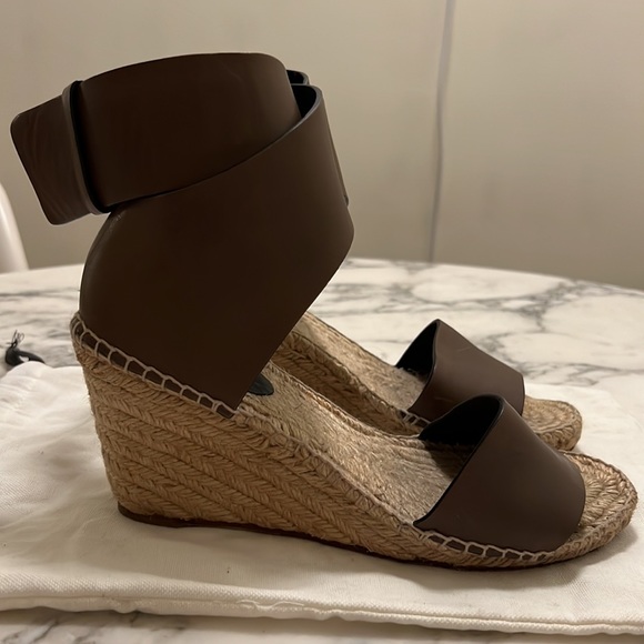 Celine Leather Ankle Wrap Espadrilles Wedge 39 - Picture 9 of 12